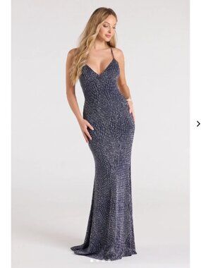 Windsor Prom Navy & Silver Glitter Formal Mermaid Dress XS